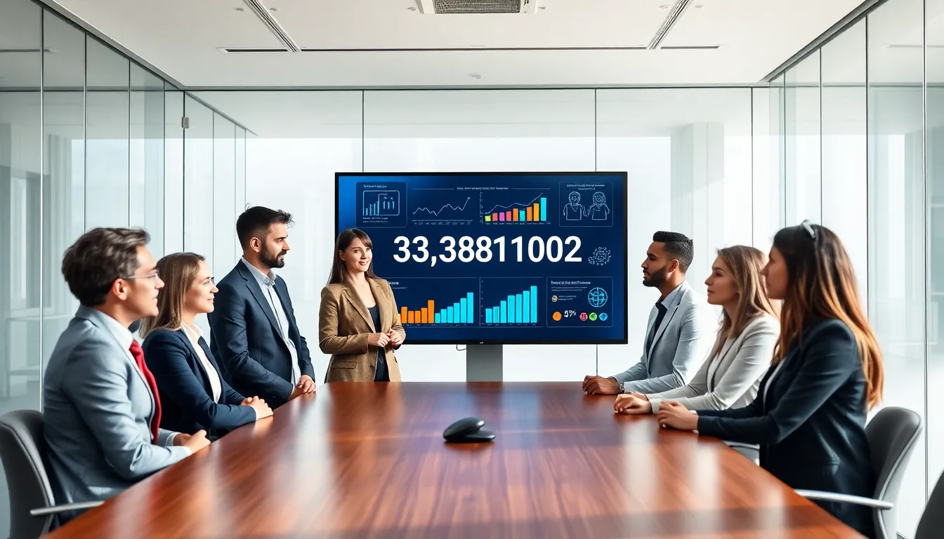 diverse professionals discussing data in a modern conference room.